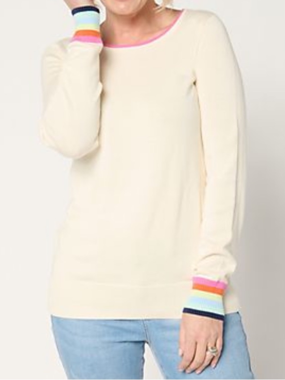 Belle by Kim Gravel Preppy
Rainbow Cuff Sweater-Cream 2X